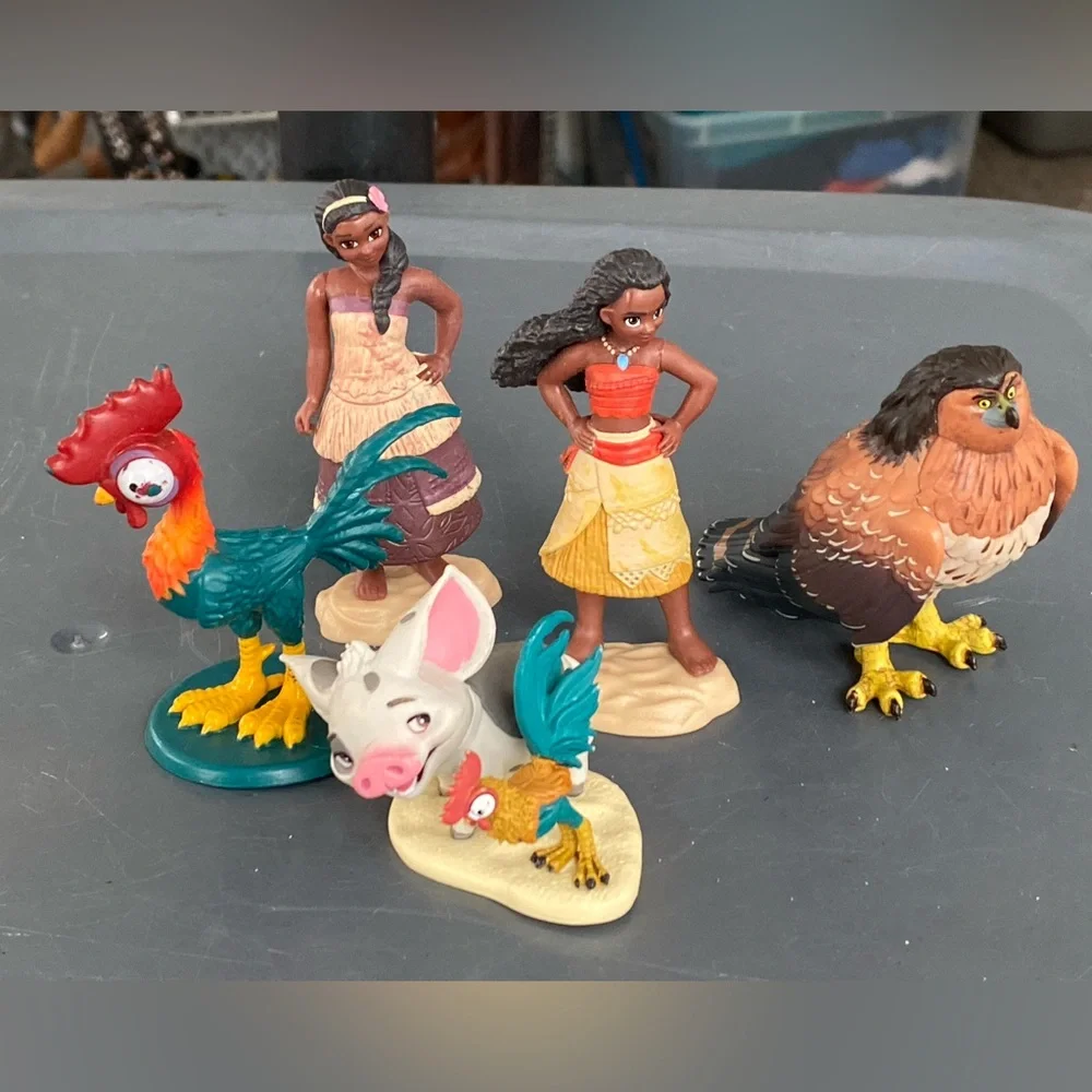 Lot 5 Disney Moana PVC Cake Topper Figure Lot Hawk Maui Tala HeiHei Pua